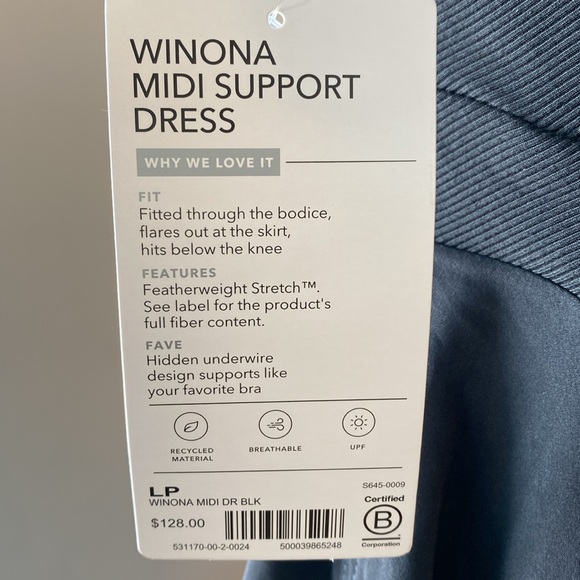 NWT Athleta Black Hybrid Support Winona Midi Dress, Size LP - Picture 13 of 14